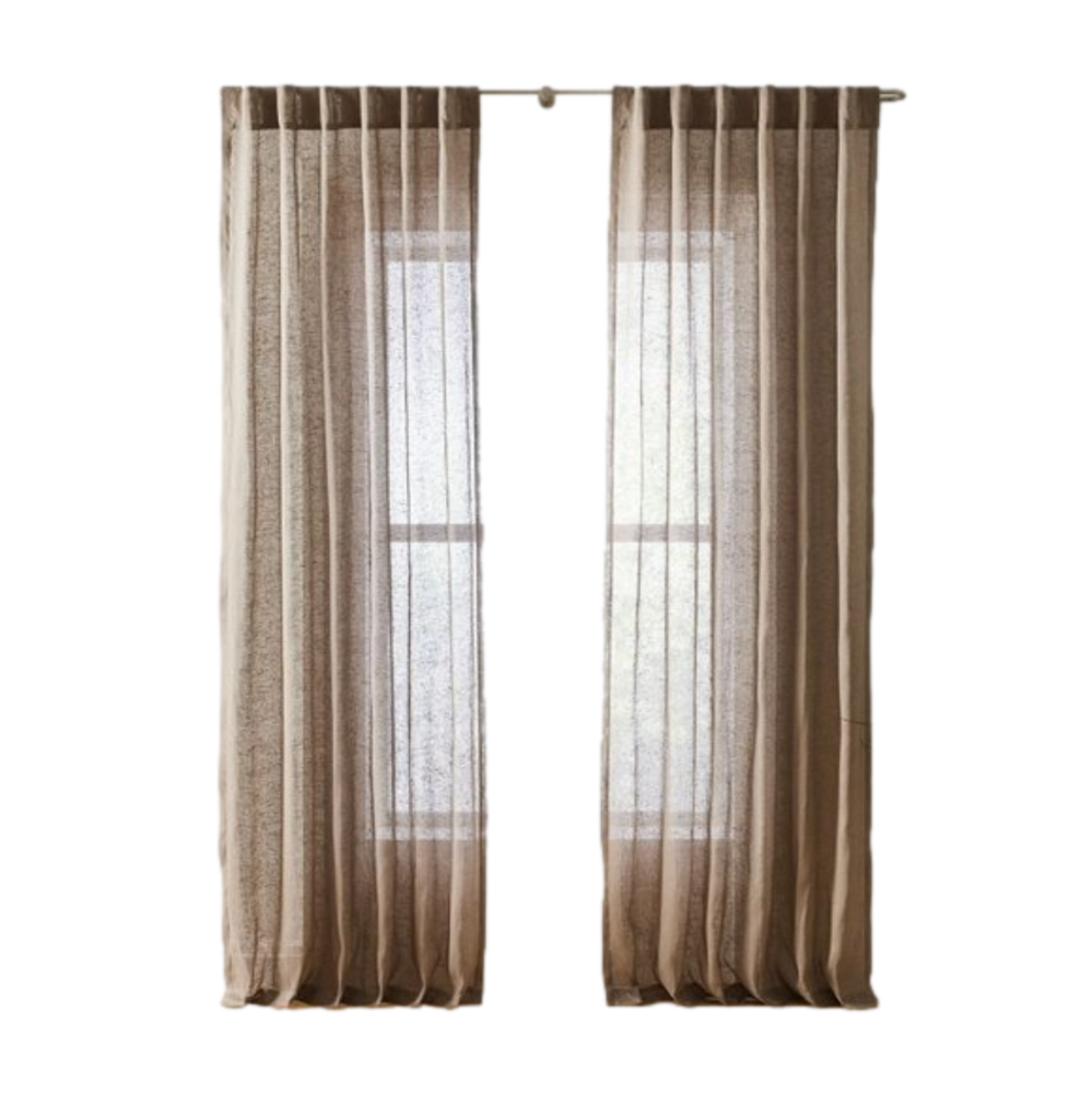 West Elm Sheer European Flax Linen Curtain - Mocha ( 2 Panels ) / New